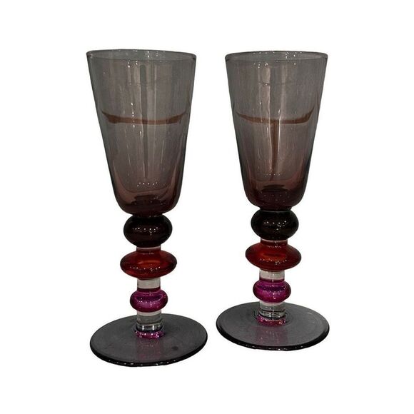 Set Of 2 Sagaform Spectra Shot Cocktail Glasses 5 1/2” Tall Purple Red & Pink - Picture 3 of 7